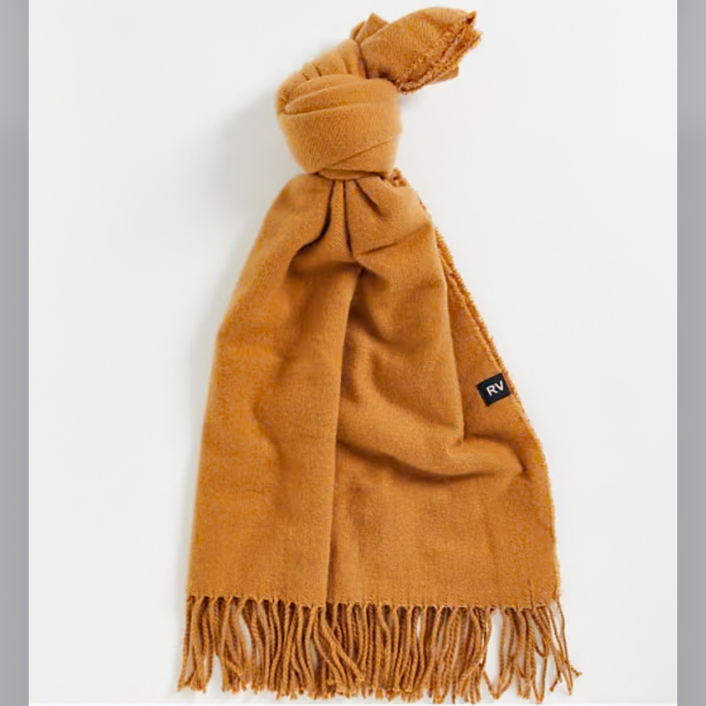 Reclaimed vintage tan knit fringe scarf